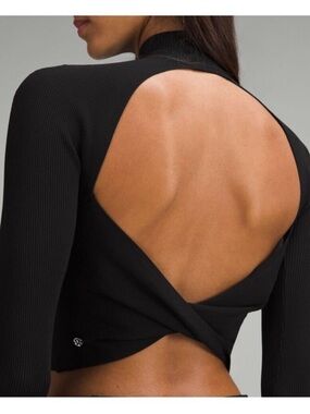 lululemon athletica Black Ribbed Open-Back Long-Sleeve Top